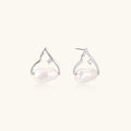 Silver mountain outline studs with baroque pearl and diamond accent on white background