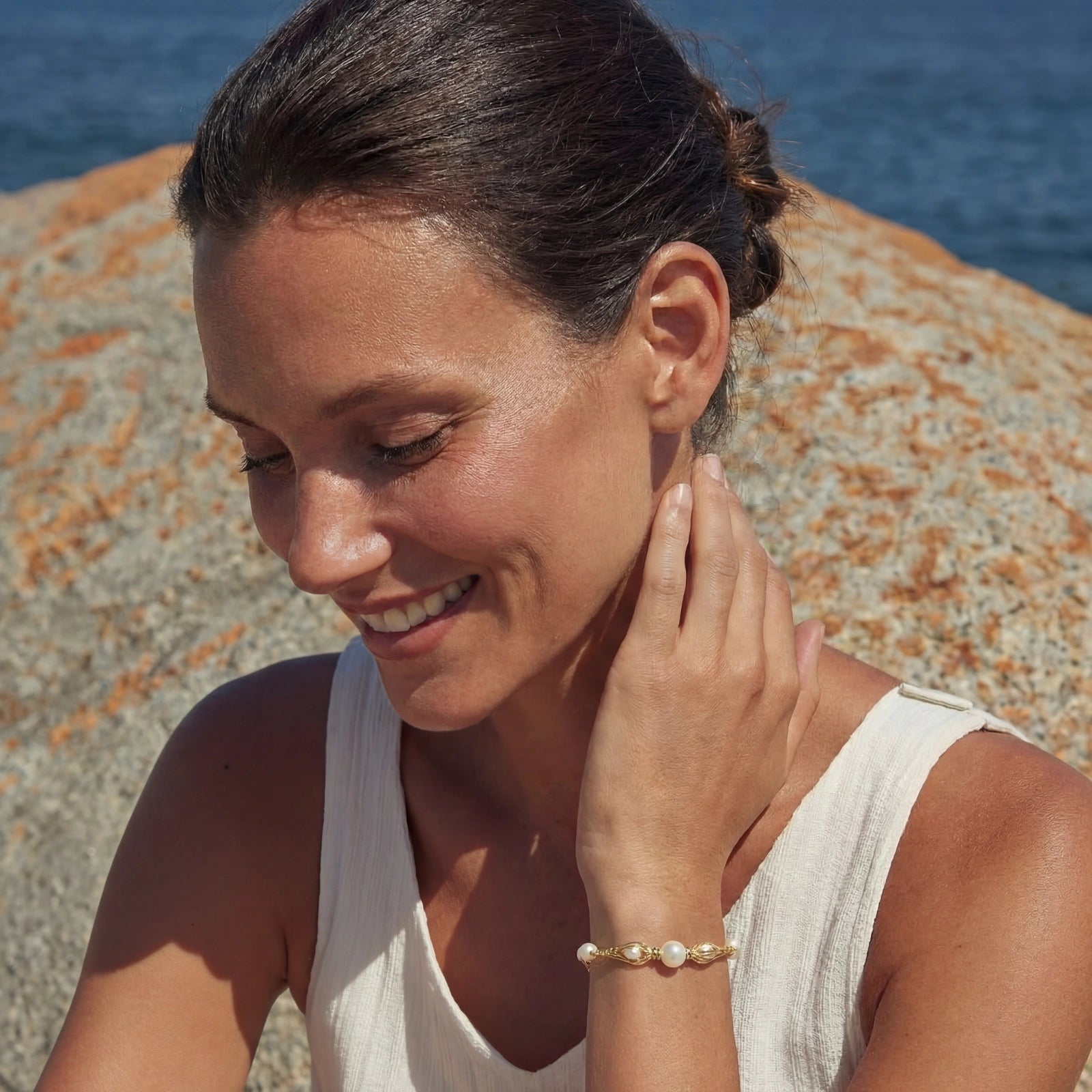 Golden Spiral Pearl Bracelet